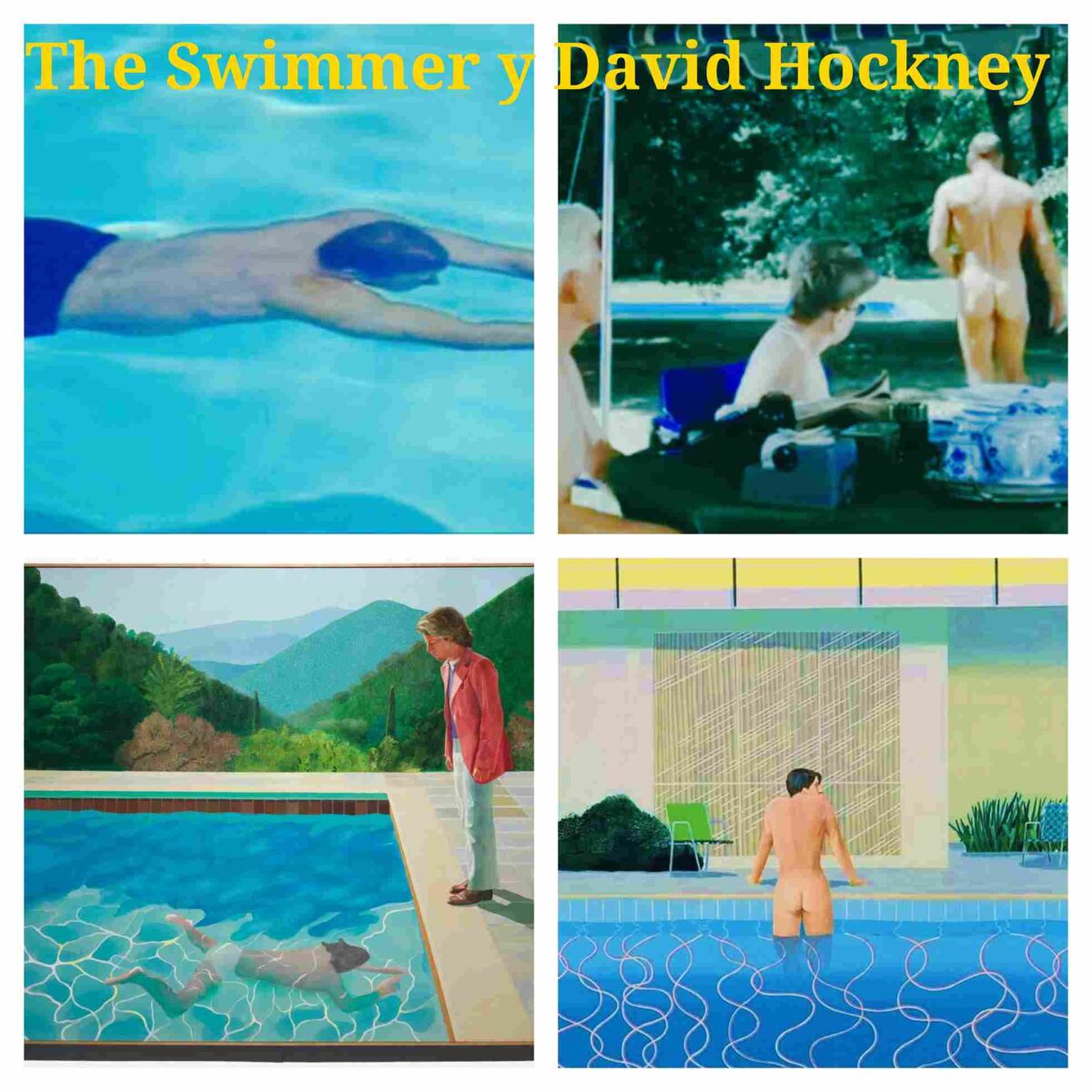 Relación de The Swimmer con el pintor contemporáneo David Hockney. Fotomontaje realizado por Estrella Millán Sanjuán.