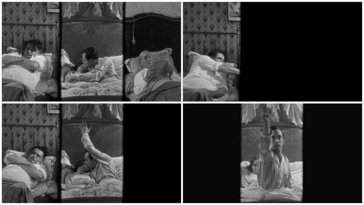 LES DEUX TIMIDES 2 (1928). René Clair. Escena con triple pantalla. René Clair. Pantalla dividida en el cine. Split screen. estrellamillansanjuan.es