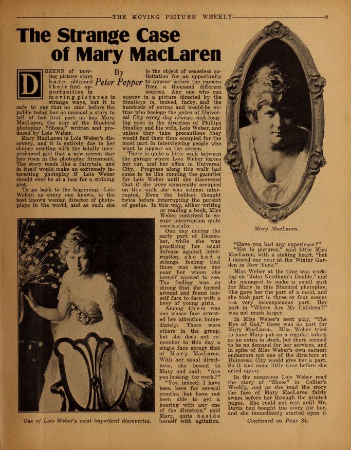 Cómo conoció Lois Weber a Mary MacLaren. The Moving Picture Weekly (1916). LOIS WEBER. estrellamillansanjuan.es