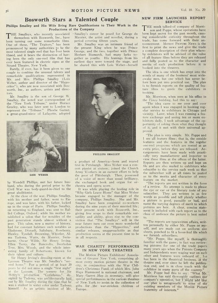 Lois Weber y Phillips Smalley en la Bosworth. Motion Picture News. 1914. LOIS WEBER. estrellamillansanjuan.es
