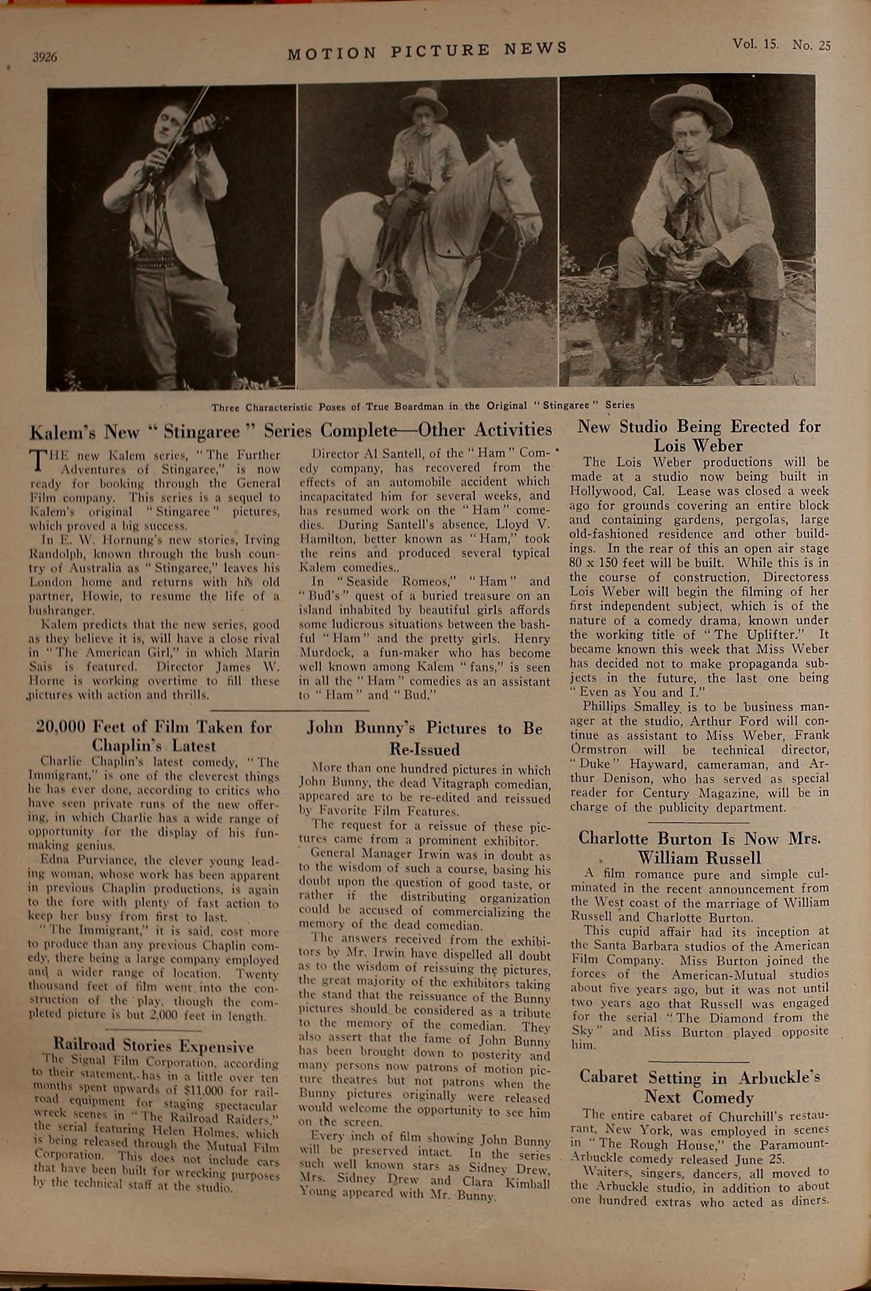 Noticia del nuevo estudio Lois Weber Productions. Motion Picture News. 1917. LOIS WEBER. estrellamillansanjuan.es