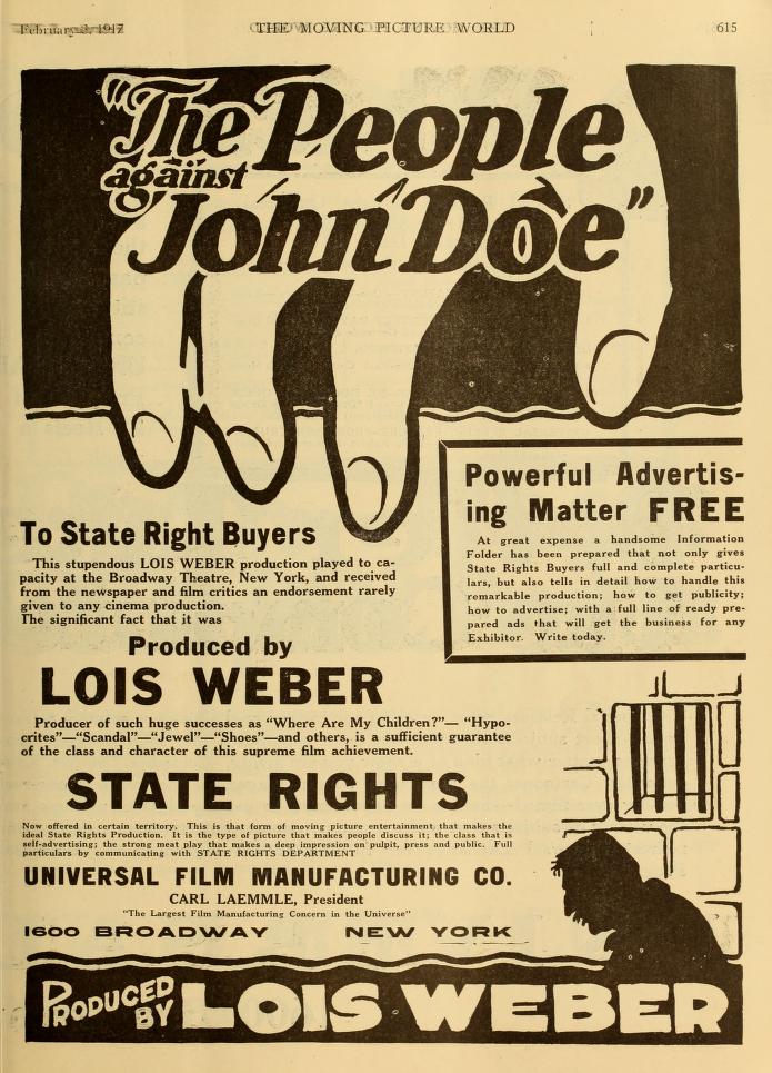Pena de muerte en The People Against John Doe. The Moving Picture World. LOIS WEBER. estrellamillansanjuan.es