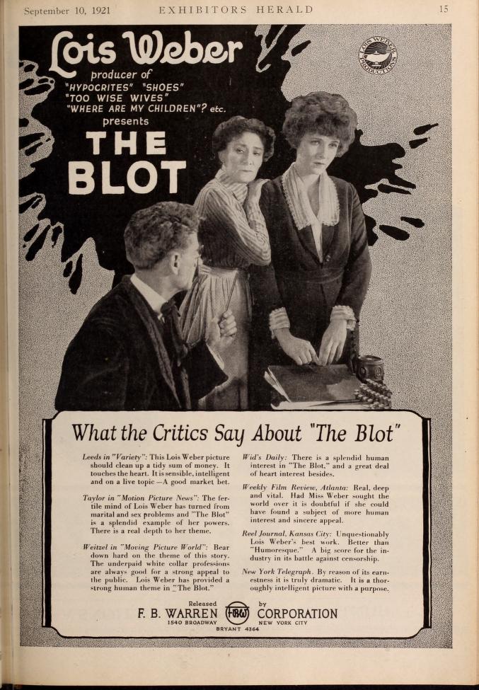 Crítica The Blot. Exhibitor Herald. LOIS WEBER. estrellamillansanjuan.es
