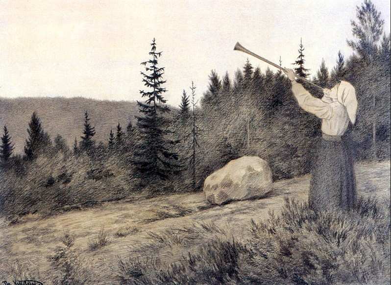 Up in the Hills a Clarion Call Rings Out. Theodor Kittelsen. 1900. Caza de brujas. ANJA BREIEN. estrellamillansanjuan.es