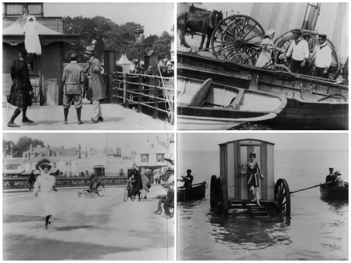 Collage A Seaside Girl 1907. Deporte femenino en el cine mudo. Estrella Millan Sanjuan
