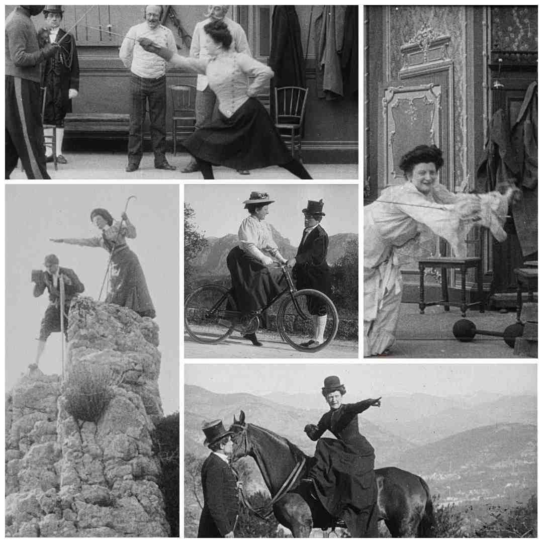 Madame fait du sport. Pathé. Ejemplo de la nueva mujer independiente, deportista, activa y decidida.