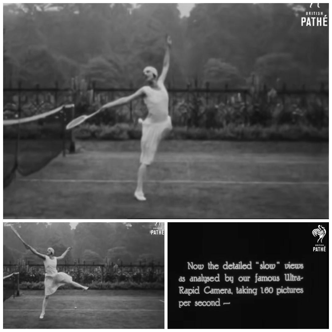 Suzanne Lenglen en un documental de la British Pathé, donde realiza su técnica de tenista-bailarina y analizan con cámara ralentizada y panorámica su juego con motivos didácticos. Véase su ropa holgada y moderna en 1926.