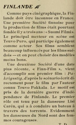 ANNA-LIISA (1922) de Teuvo Puro y Jussi Snellman 22 Noticia revista CINÉA. París. 1922, sobre las productoras finlandesas.